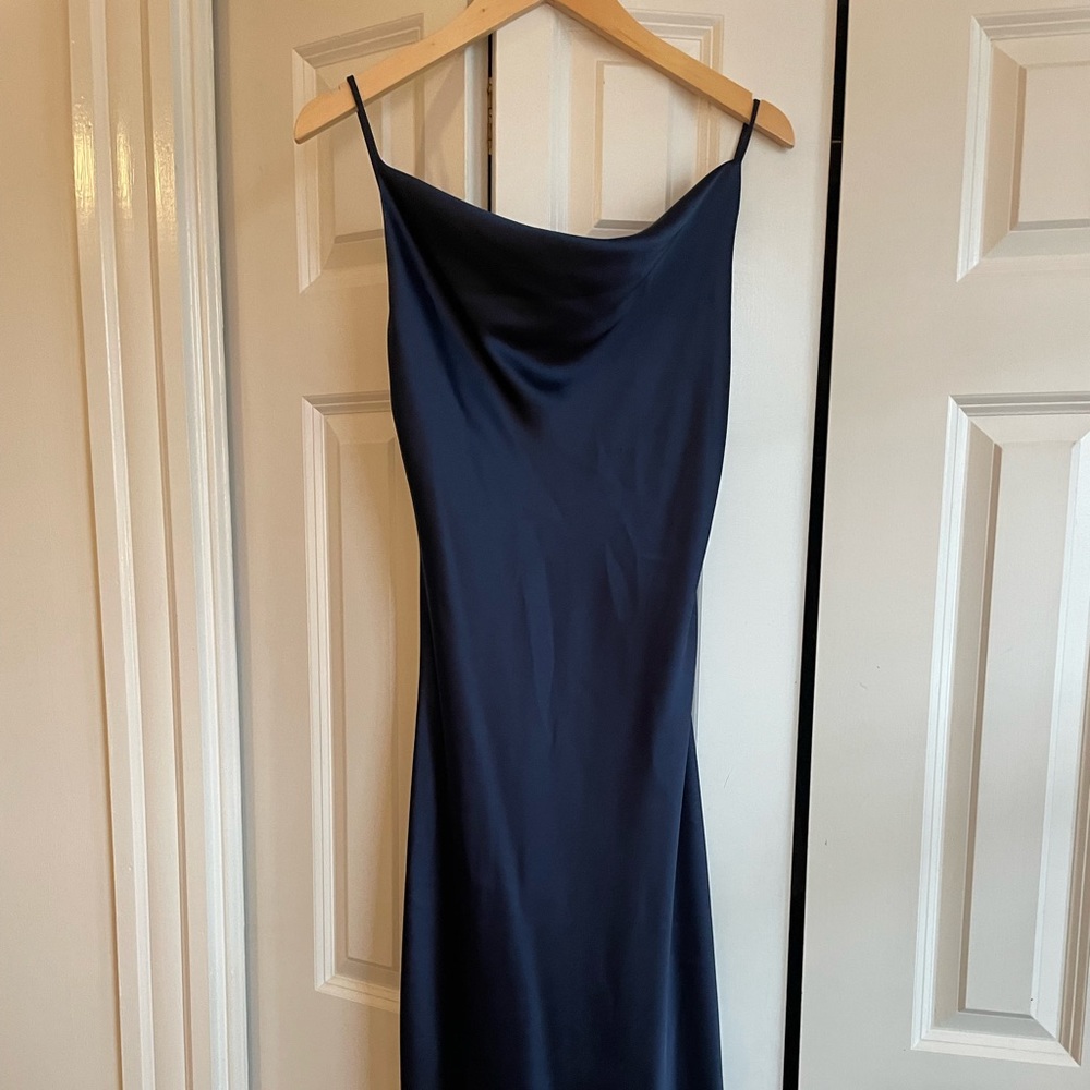 Petal and Pup deep blue silky midi dress worn once